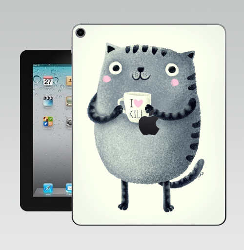 Наклейка на Планшет Apple iPad 10.2 Gen 8 Wi-Fi Кот I love to kill,  купить в Москве – интернет-магазин Allskins, серый, чай и кофе, уют, убийство, кошка, любовь, новый год, розовый, 300 Лучших работ, крутые животные