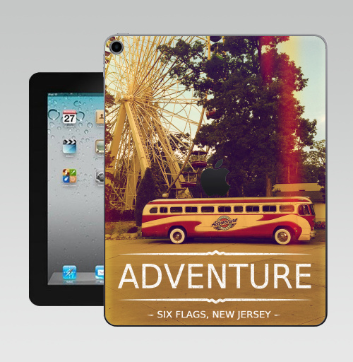 Наклейка на Планшет Apple iPad 10.2 Gen 8 Wi-Fi Adventure,  купить в Москве – интернет-магазин Allskins, надписи на английском, типографика, автомобиль, NY, приключения, природа, текстура, джерси, Америка