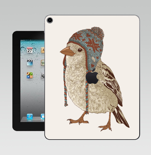 Наклейка на Планшет Apple iPad 10.2 Gen 8 Wi-Fi Птица в шапке,  купить в Москве – интернет-магазин Allskins, 300 Лучших работ, пипстер, шапка, птицы, зима, новый год, коричневый, крутые животные