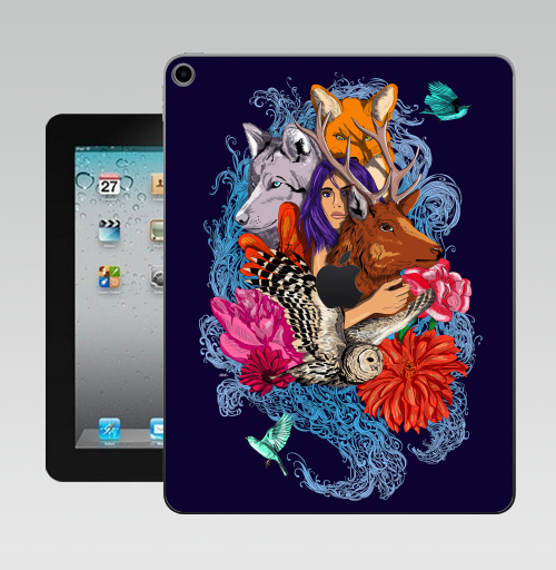 Наклейка на Планшет Apple iPad 10.2 Gen 8 Wi-Fi Dear deer,  купить в Москве – интернет-магазин Allskins, животные, лиса, графика, волк, девушка, лес, олень, птицы, собаки