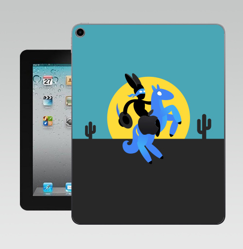 Наклейка на Планшет Apple iPad 10.2 Gen 8 Wi-Fi Синийконь,  купить в Москве – интернет-магазин Allskins, черный, зорро, синий, лошадь, заяц