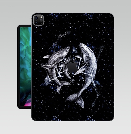 Наклейка на Планшет Apple iPad Pro 12.9 (2020) A2229 Межгалактические киты,  купить в Москве – интернет-магазин Allskins, полностьючерный, небо, животные, ночь, звезда, космос, киты
