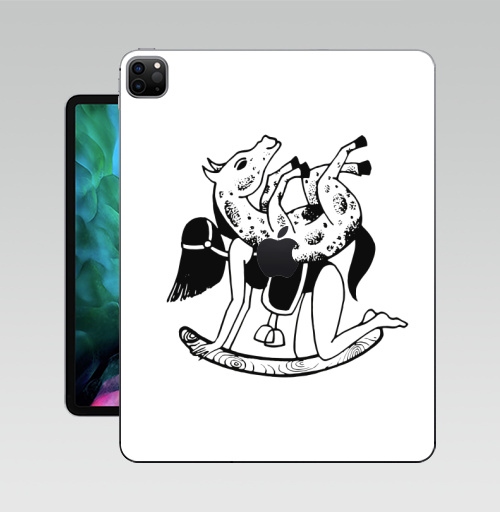 Наклейка на Планшет Apple iPad Pro 12.9 (2020) A2229 Шиворот навыворот - Задом наперед,  купить в Москве – интернет-магазин Allskins, одноцветный, прикол, девушка, лошадь, графика, черный, художник, точки, сарказм, цинизм