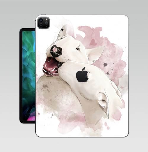 Наклейка на Планшет Apple iPad Pro 12.9 (2020) A2229 Влюбленные бультерьеры,  купить в Москве – интернет-магазин Allskins, крутые животные, собаки, бультерьер, любовь, сердце, акварель, нежно, поцелуй, животные, милые животные
