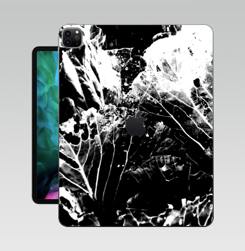 Наклейка на Планшет Apple iPad Pro 12.9 (2020) A2229 Растительное,  купить в Москве – интернет-магазин Allskins, черно-белое, лесной, природа, листья, Темная, черный, графика, растительный, растение