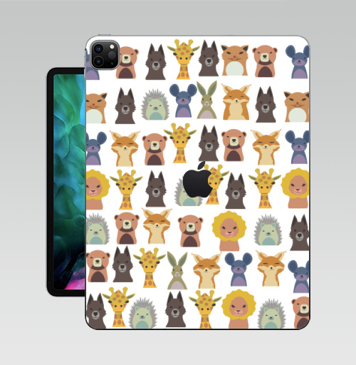 Наклейка на Планшет Apple iPad Pro 12.9 (2020) A2229 Милый зверинец,  купить в Москве – интернет-магазин Allskins, зверинец, мило, ежик, собаки, зайчонок, медведь, заяц, лев, жираф, животные, скопление, много, головы, бюст, милые животные