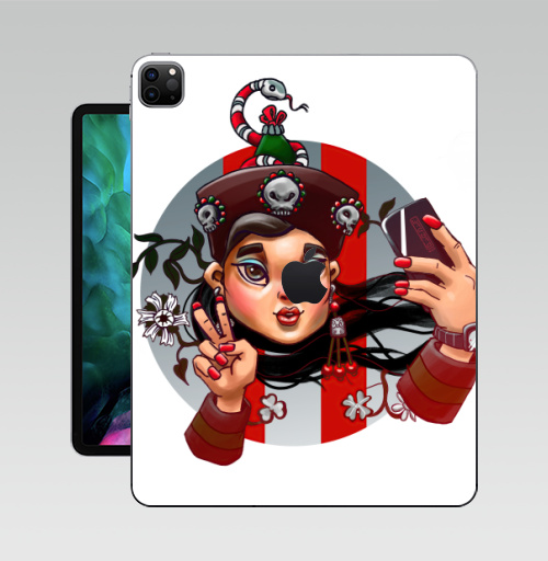 Наклейка на Планшет Apple iPad Pro 12.9 (2020) A2229 Гуччи гёл,  купить в Москве – интернет-магазин Allskins, стритарт, Гучи, гуччи, девушка, красный, селфи, цветы, змея, череп