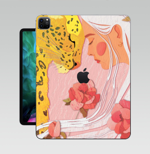 Наклейка на Планшет Apple iPad Pro 12.9 (2020) A2229 Девушка с леопардом,  купить в Москве – интернет-магазин Allskins, философские, нежно, авторскийрисунок, девушка, розовый, желтый, леопард, дикоеживотное, портреты, белокурая, блондинка, цветы