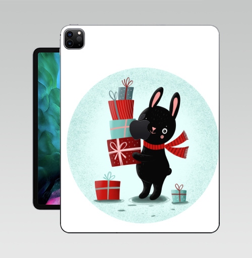 Наклейка на Планшет Apple iPad Pro 12.9 (2020) A2229 Черный кролик с подарками,  купить в Москве – интернет-магазин Allskins, кролики, заяц, читатель, новый год, символ, черный, красный, бирюзовый, символ_года, подарки