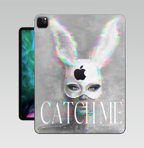 Наклейка на Планшет Apple iPad Pro 12.9 (2020) A2229 Поймай меня,  купить в Москве – интернет-магазин Allskins, поп-арт, девушка, маска, заяц, кролики, модная, стильная, женственно, мода, красота, молодёжное, сексуально, белый, серый, вечеринка, образ, бирюзовый, розовый