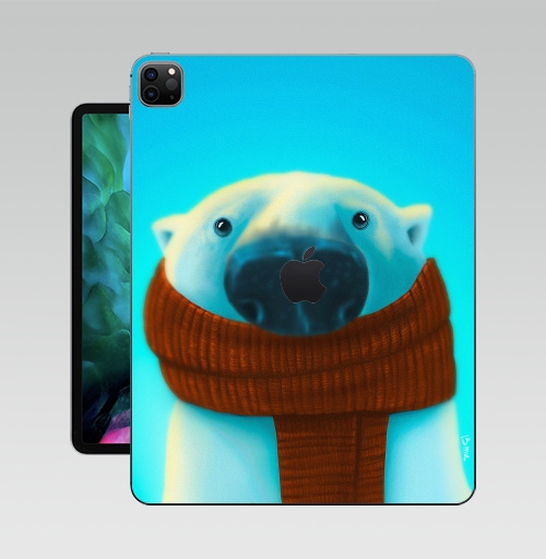 Наклейка на Планшет Apple iPad Pro 12.9 (2020) A2229 Михаил Белошубов,  купить в Москве – интернет-магазин Allskins, крутые животные, зима, медведь, шарф, детские, 300 Лучших работ, милые животные