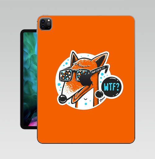 Наклейка на Планшет Apple iPad Pro 12.9 (2020) A2229 WTF?,  купить в Москве – интернет-магазин Allskins, милые животные, 300 Лучших работ, голубой, конфетти, очки, лиса, животные, оранжевый