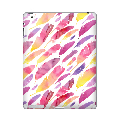 Наклейка на Планшет Apple iPad Акварельные перышки на белом фоне,  купить в Москве – интернет-магазин Allskins, перья, фиолетовый, сиреневый, лимонный, розовый, градиент, текстура, акварель