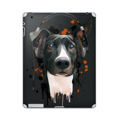 Наклейка на Планшет Apple iPad Пёс меломан,  купить в Москве – интернет-магазин Allskins, крутые животные, собаки, веселый, черный, животные, меломан, музыка, милые животные