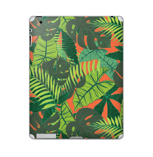 Наклейка на Планшет Apple iPad Тропический принт,  купить в Москве – интернет-магазин Allskins, дистья, монстера, монстры, птицы, цветы, текстура, паттерн, джунгли, тропики