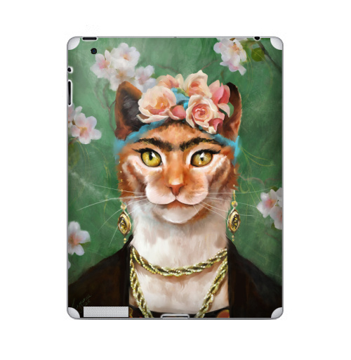 Наклейка на Планшет Apple iPad Фрида Кало моими глазами,  купить в Москве – интернет-магазин Allskins, фрида, кало, кошка, розы, масло, яркий, Мексика, зеленный
