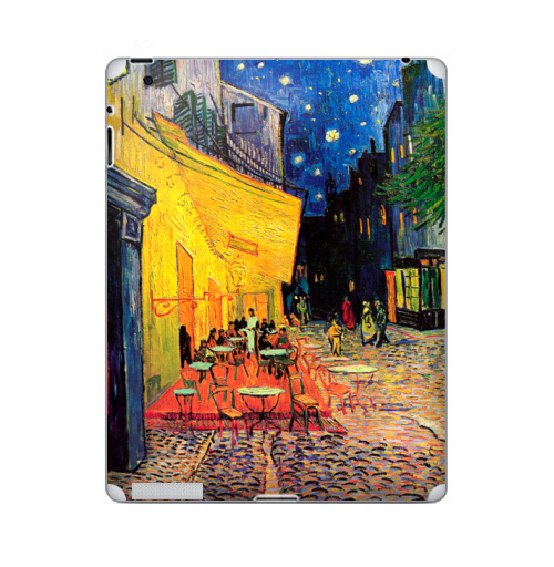 Наклейка на Планшет Apple iPad Ночная террасса кафе. Ван Гог,  купить в Москве – интернет-магазин Allskins, позитив, жизнерадостный, Ночнаятеррасса, Ван Гог, живописный, желтый, синий, красный, живопись, художник, художественный, мазки, кафе, ночь, плакат