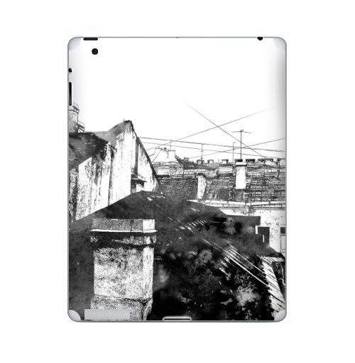Наклейка на Планшет Apple iPad Туманный город,  купить в Москве – интернет-магазин Allskins, черно-белое, город, городскойстиль, серый, сером, графика, Питер