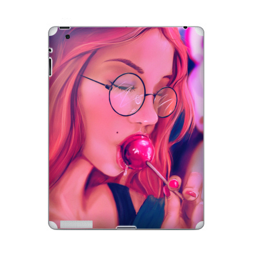 Наклейка на Планшет Apple iPad Девушка с чупачупсом,  купить в Москве – интернет-магазин Allskins, девушка, чупачупс, конфетти, розовый, молодость