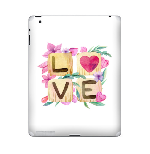 Наклейка на Планшет Apple iPad Любовь в квадрате,  купить в Москве – интернет-магазин Allskins, иллюстация, акварель, розовый, охра, сердце, любовь, день_святого_валентина