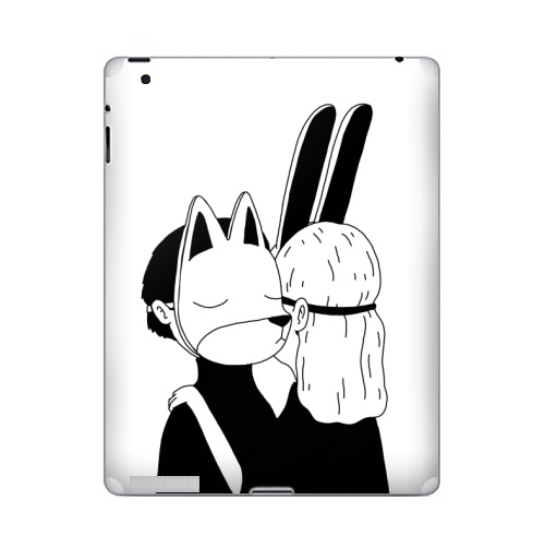 Наклейка на Планшет Apple iPad Лис и зайка,  купить в Москве – интернет-магазин Allskins, черное и белое, заяц, лиса, любовь