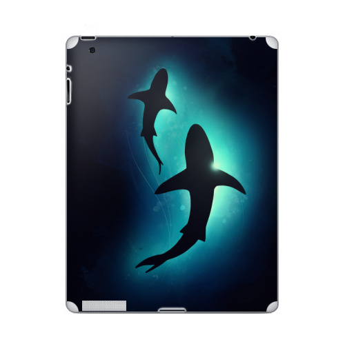 Наклейка на Планшет Apple iPad Черные акулы,  купить в Москве – интернет-магазин Allskins, брызги, акварель, иллюстация, паттерн, солнце, вода, оекан, морская, рыба, акула