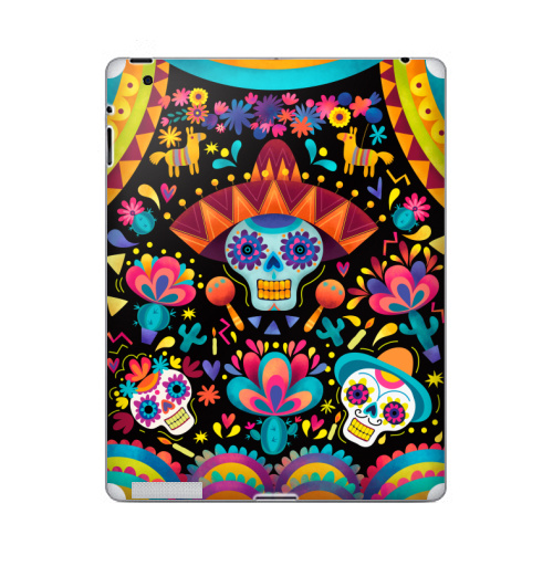 Наклейка на Планшет Apple iPad Диа де лос муэртос,  купить в Москве – интернет-магазин Allskins, узор, череп, пикник, яркий, Мексика, маракасы, цветы, кактусы