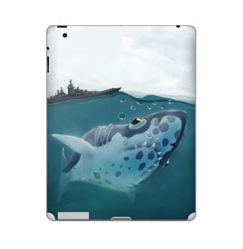 Наклейка на Планшет Apple iPad Акулазаврище,  купить в Москве – интернет-магазин Allskins, акула, опасность, опасная, рыба, гигант, динозавры, подводная, существо, монстры, забавная, смешные, детские, казуальная, рисунки, лупоглазая, корабль, военные