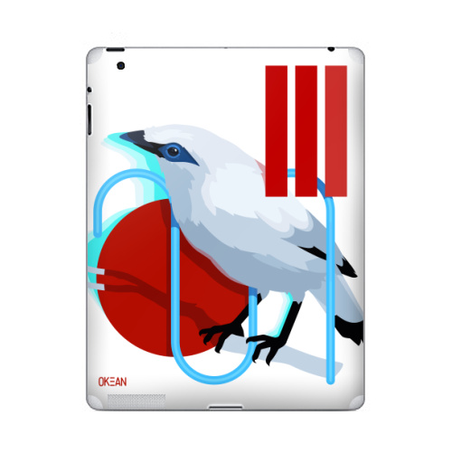 Наклейка на Планшет Apple iPad Балийский скворец,  купить в Москве – интернет-магазин Allskins, птицы, геометрия, красный, неон, необычный, белая, природа, абстракция, скворец