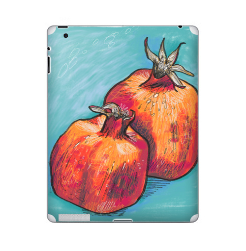 Наклейка на Планшет Apple iPad Два граната,  купить в Москве – интернет-магазин Allskins, поп-арт, фрукты, гранат, скетч, яркий, контраст, красный, цифровая, графика, иллюстация, квадрат, диджитал, экспрессия, цвет