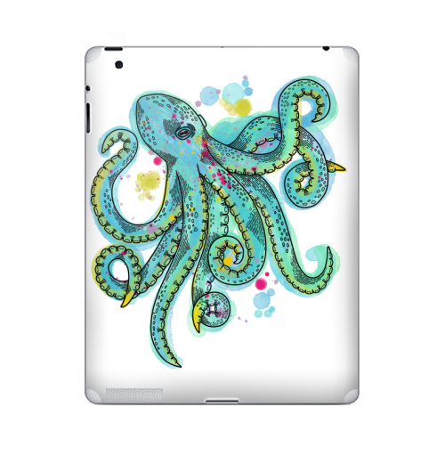 Наклейка на Планшет Apple iPad Бирюзовый осьминог,  купить в Москве – интернет-магазин Allskins, классика, осьминог, бирюзовый, графика, щупальца, морская