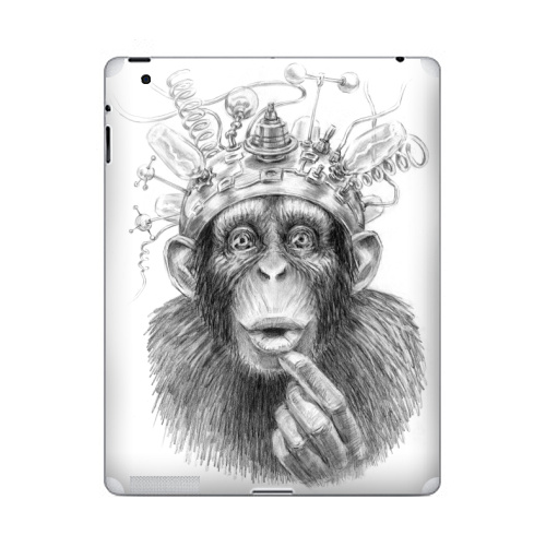 Наклейка на Планшет Apple iPad Умножитель интеллекта,  купить в Москве – интернет-магазин Allskins, обезьяна, мистика, фантастика, электроника, приматы, интеллект, зеркало, задумчивость, ретро, карандаш, эксперимент, лаборатория, лампочки, графика, космос, эволюция