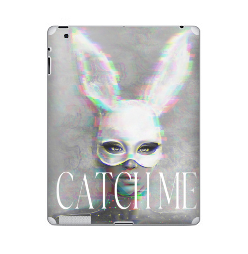 Наклейка на Планшет Apple iPad Поймай меня,  купить в Москве – интернет-магазин Allskins, поп-арт, девушка, маска, заяц, кролики, модная, стильная, женственно, мода, красота, молодёжное, сексуально, белый, серый, вечеринка, образ, бирюзовый, розовый