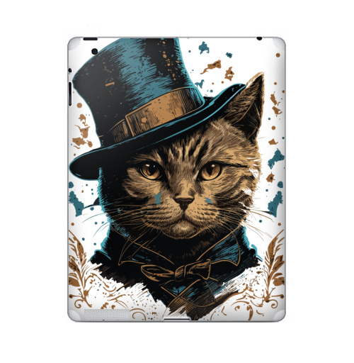 Наклейка на Планшет Apple iPad Кот в цилиндре,  купить в Москве – интернет-магазин Allskins, поп-арт, котята, котопринт, популярный, шляпа, искусство