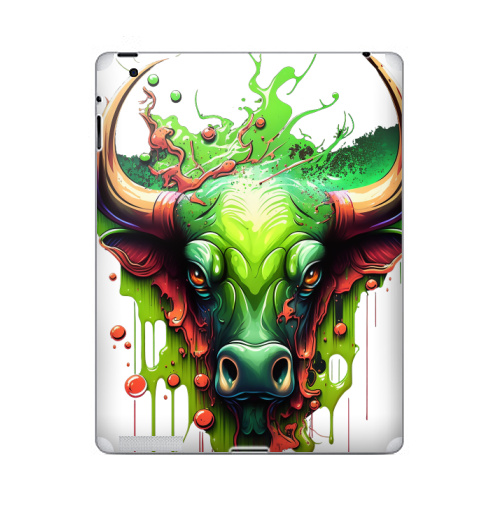 Наклейка на Планшет Apple iPad Телец в ярких красках,  купить в Москве – интернет-магазин Allskins, корова, читатель, гороскоп, граффити, телец, краски, мода, бык, стритарт