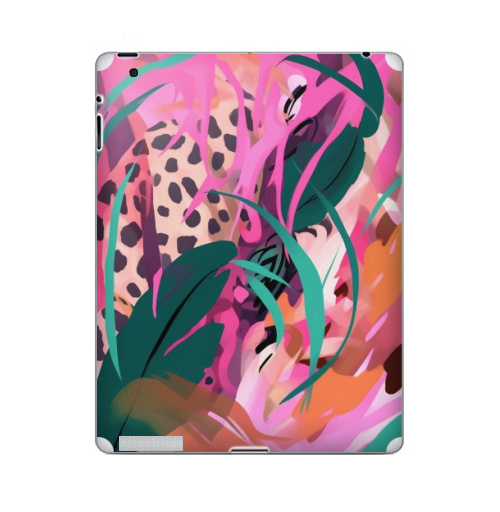 Наклейка на Планшет Apple iPad Дикая природа в тропическом лесу,  купить в Москве – интернет-магазин Allskins, поп-арт, природа, леопард, тропические, тропики, растение, розовый, зеленый, леопардовый, оранжевый, живописный, абстракция
