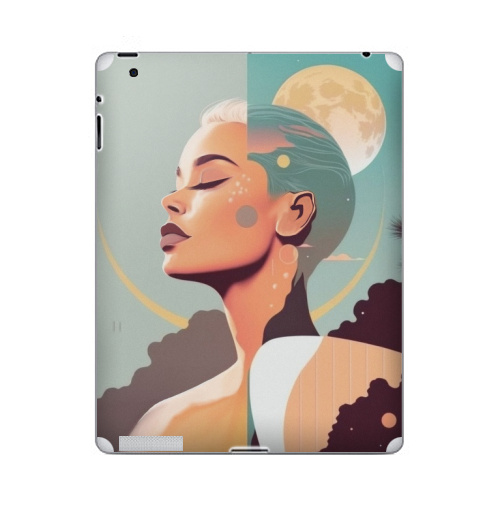 Наклейка на Планшет Apple iPad Лунный свет в тропическом раю,  купить в Москве – интернет-магазин Allskins, сюрреализм, девушка, луна, тропики, небо, пейзаж, ретро, серфинг, портреты, женственно, голубой