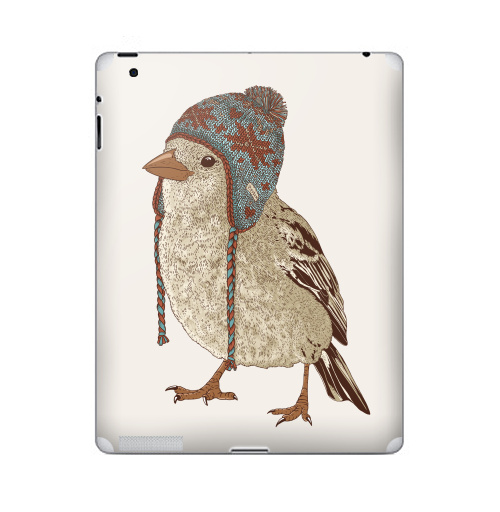 Наклейка на Планшет Apple iPad Птица в шапке,  купить в Москве – интернет-магазин Allskins, 300 Лучших работ, пипстер, шапка, птицы, зима, новый год, коричневый, крутые животные