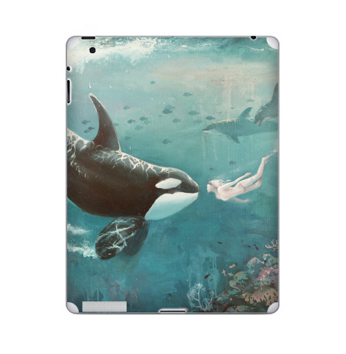 Наклейка на Планшет Apple iPad Орка,  купить в Москве – интернет-магазин Allskins, голубой, любовь, касатка, морская, подводная, дельфины, девушка, зеленый