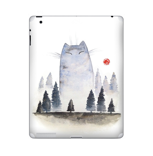 Наклейка на Планшет Apple iPad 2 / iPad 3 Кот туманный,  купить в Москве – интернет-магазин Allskins, акварель, туман, лес, кошка