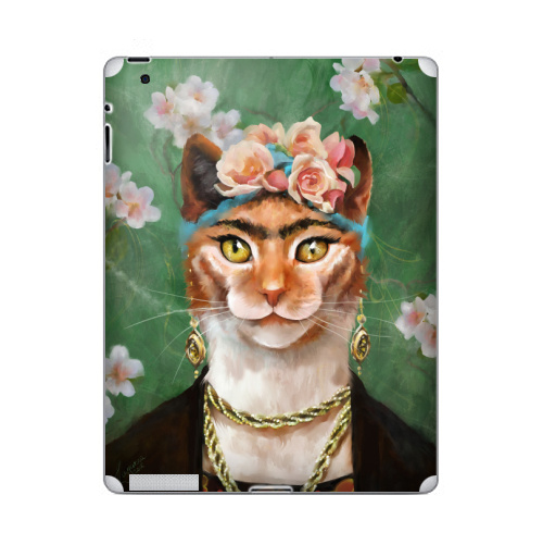 Наклейка на Планшет Apple iPad 2 / iPad 3 Фрида Кало моими глазами,  купить в Москве – интернет-магазин Allskins, фрида, кало, кошка, розы, масло, яркий, Мексика, зеленный