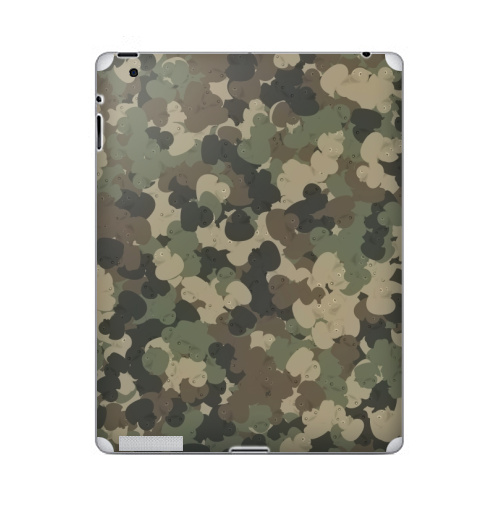Наклейка на Планшет Apple iPad 2 / iPad 3 Камуфляж с резиновыми уточками,  купить в Москве – интернет-магазин Allskins, хаки, текстура, военные, паттерн, утка, утенок, игрушки, ванная