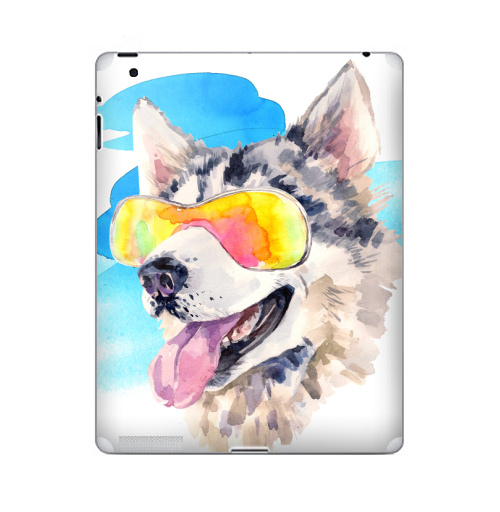 Наклейка на Планшет Apple iPad 2 / iPad 3 Хаски сноубордист,  купить в Москве – интернет-магазин Allskins, крутые животные, мило, животные, персонажи, собаки, хаски, акварель, детские, соба, милые животные