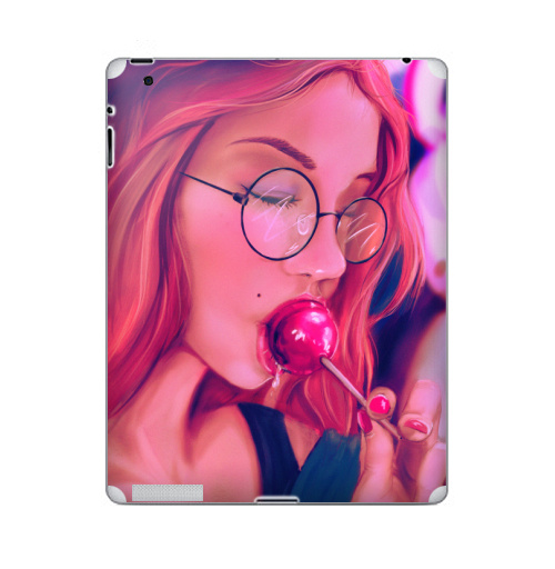 Наклейка на Планшет Apple iPad 2 / iPad 3 Девушка с чупачупсом,  купить в Москве – интернет-магазин Allskins, девушка, чупачупс, конфетти, розовый, молодость