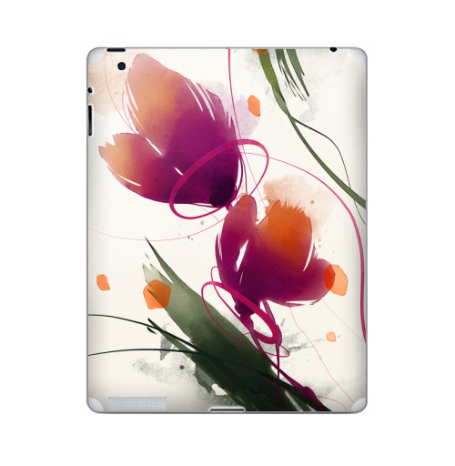 Наклейка на Планшет Apple iPad 2 / iPad 3 Акварельные абстрактные цветы,  купить в Москве – интернет-магазин Allskins, акварель, цветы, абстракция, природа, яркий, дизайнер, пятна, рисунки, картины, графика, бутон, растение, белый, фиолетовый, мазки