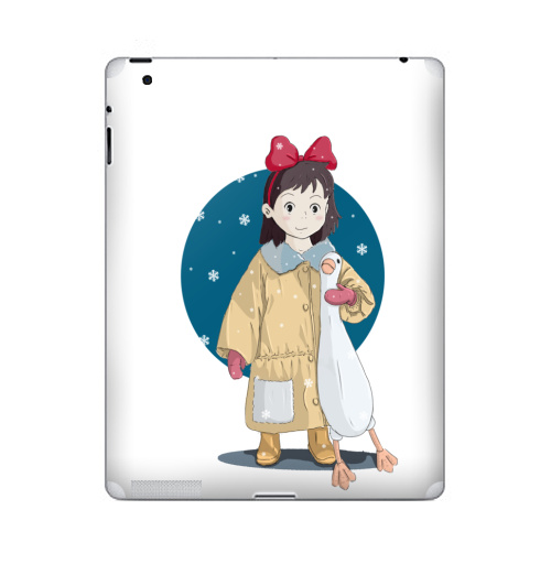 Наклейка на Планшет Apple iPad 2 / iPad 3 Ребенок и гусь,  купить в Москве – интернет-магазин Allskins, детские, бант, снег, ребенок, игрушки, мило, мультфильмы, читатель