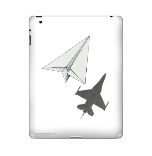 Наклейка на Планшет Apple iPad 2 / iPad 3 Тень самолета,  купить в Москве – интернет-магазин Allskins, военные, дизайнер, идея, техника, небо, бумага, концепт, скорость, мечта, полёт, бумажный, набросок, карандаш, иллюстрации, тень, самолет