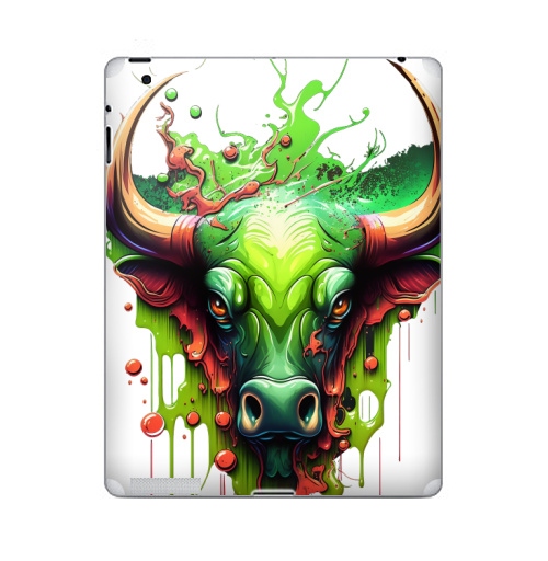 Наклейка на Планшет Apple iPad 2 / iPad 3 Телец в ярких красках,  купить в Москве – интернет-магазин Allskins, корова, читатель, гороскоп, граффити, телец, краски, мода, бык, стритарт