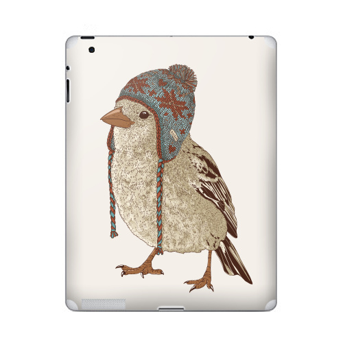 Наклейка на Планшет Apple iPad 2 / iPad 3 Птица в шапке,  купить в Москве – интернет-магазин Allskins, 300 Лучших работ, пипстер, шапка, птицы, зима, новый год, коричневый, крутые животные