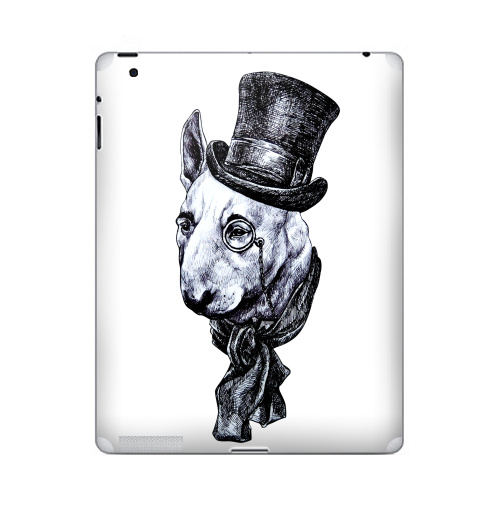 Наклейка на Планшет Apple iPad 2 / iPad 3 Сэр Бультерьер,  купить в Москве – интернет-магазин Allskins, крутые животные, черно-белое, животные, собаки, стимпанк, бультерьер, милые животные